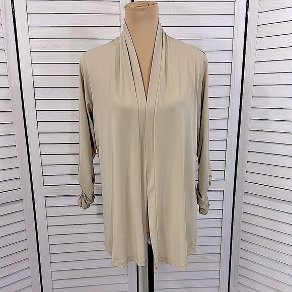Susan Graver Tan Open Front Cardigan Size Medium - Picture 2 of 10